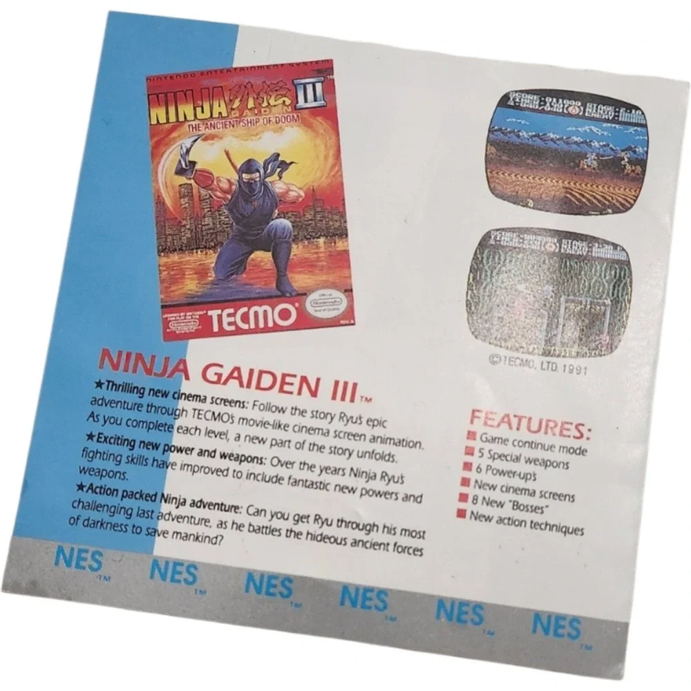 Vintage 1991 Tecmo Games NES Game Boy Poster Insert Ninja Gaiden III Tecmo Bowl